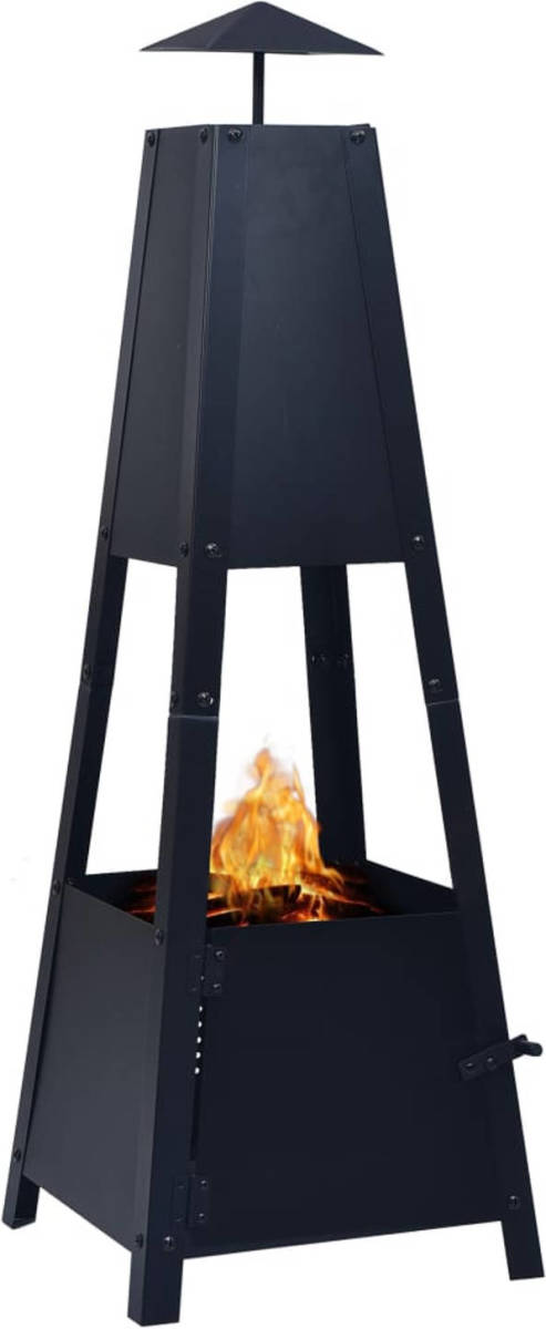 The Living Store Vuurplaats - Piramidevorm - Gepoedercoat staal - 35x35x99 cm - Zwart