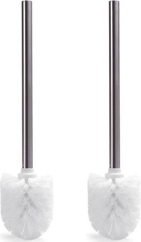 Spirella MSV WC/Toiletborstel los model - 2x - witte kunststof borstel - RVS steel - D8 x 32 cm - Toiletborstels