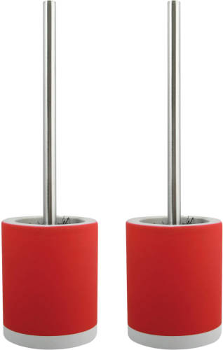 Spirella MSV Shine Toilet/wc-borstel houder - 2x - keramiek/metaal - rood - 38 cm - Toiletborstels