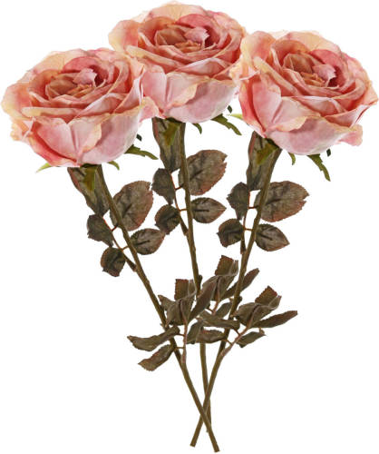 Top Art Kunstbloem roos Calista - 3x - oud roze - 66 cm - kunststof steel - decoratie bloemen - Kunstbloemen