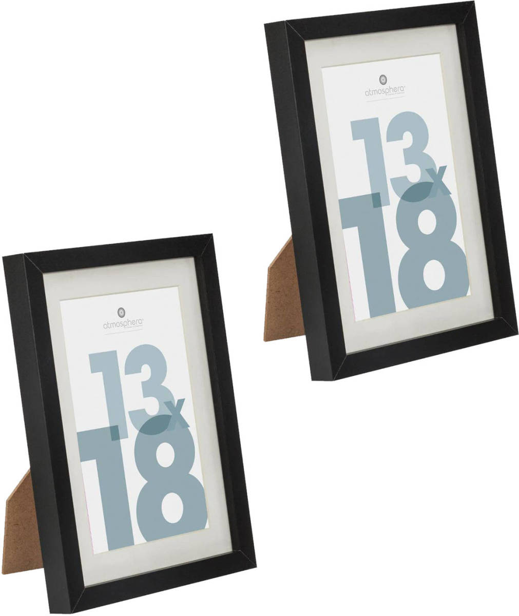 5five Atmosphera fotolijstje voor een foto van 13 x 18 cm - 2x - zwart - foto frame Manu - modern/strak ontwerp - Fotolijsten