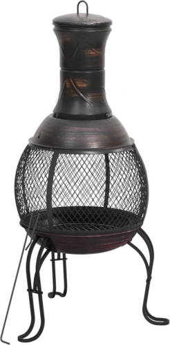 The Living Store Terrasverwarmer Tuinkachel - Staal - 39 x 90 cm - Met Gaasdeur - Praktische Pook - Schoorsteendeksel