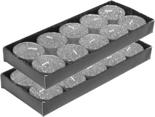 Gerimport Gerim waxinelichtjes kaarsjes- 20x - zilver glitters 3,5 cm - Waxinelichtjes