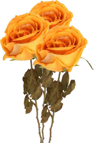 Top Art Kunstbloem roos Calista - 3x - perzik oranje - 66 cm - kunststof steel - decoratie bloemen - Kunstbloemen