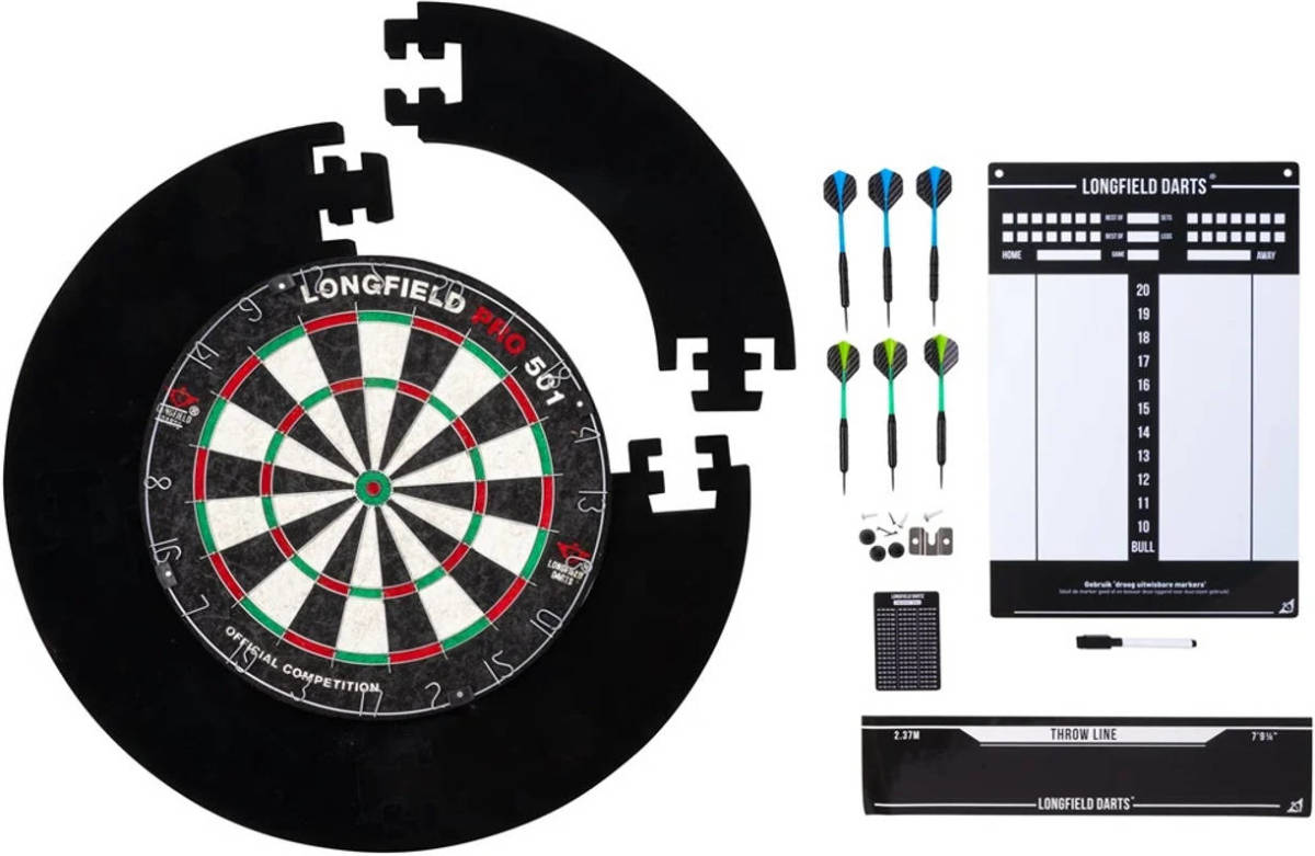 Longfield Darts Tournament dartbord met toebehoren zwart 8-delig