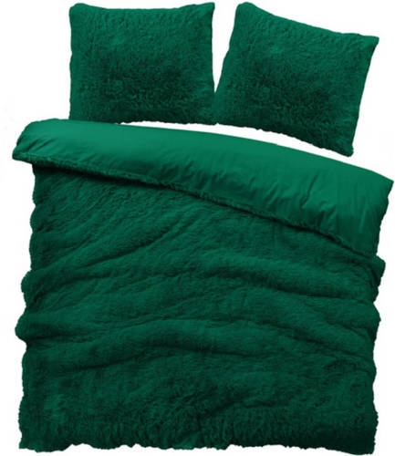 iSleep Dekbedovertrek Teddy Plush - Donker Groen - Lits-jumeaux 240x200/220 cm