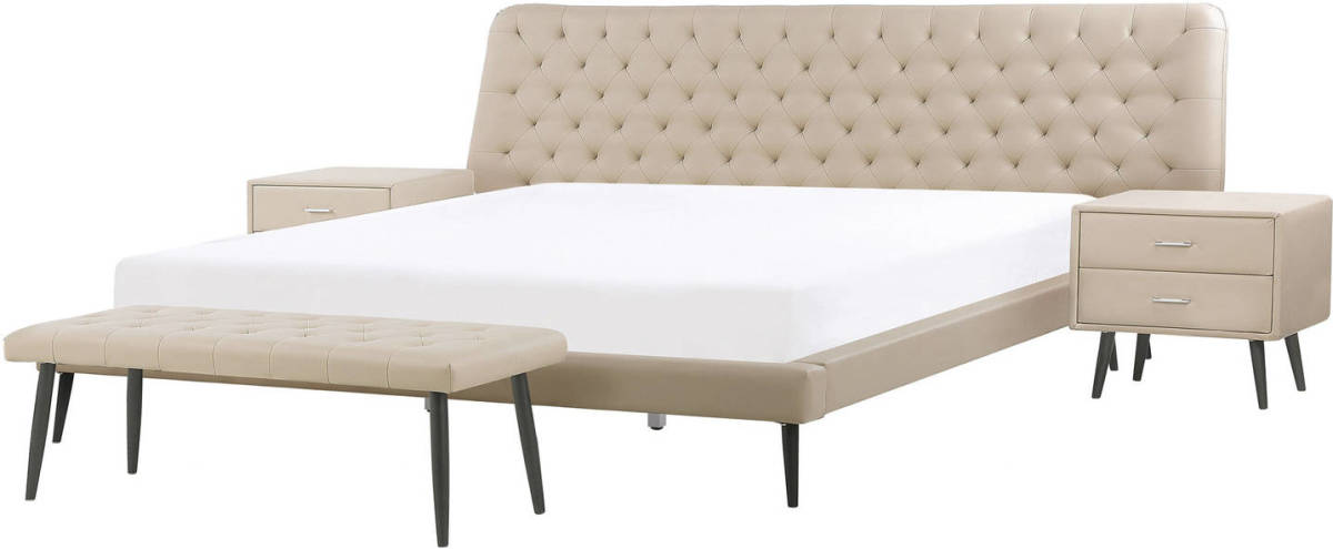 Beliani ESSONNE - Slaapkamerset-Beige-Kunstleer
