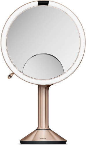 Simplehuman - Spiegel met Sensor 20 cm 3x 5x 10x Vergroting Tru Lux &amp, Touch Control - Roestvast Staal - Roségoud