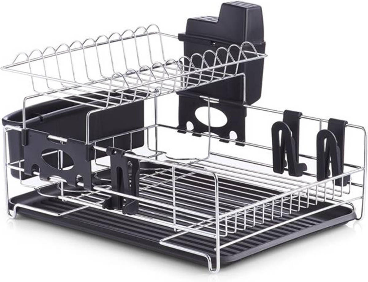 SO CLEVER DéOpbergshop Zeller - Dish Drain Rack, metal chromed/PP, black