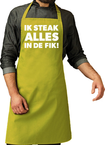Bellatio Decorations Vaderdag cadeau schort - Ik steak alles in de fik - barbecue/BBQ - groen