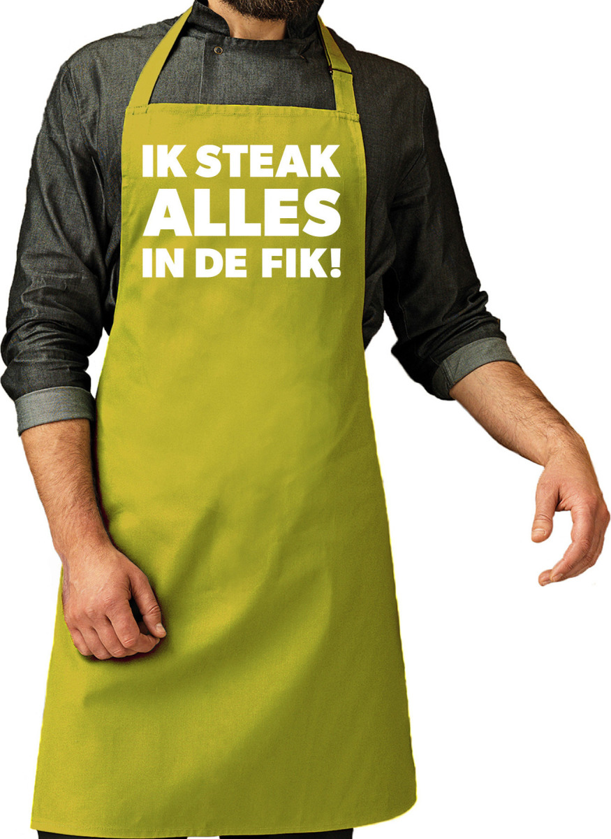 Bellatio Decorations Vaderdag cadeau schort - Ik steak alles in de fik - barbecue/BBQ - groen