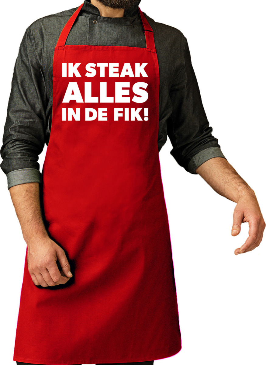 Bellatio Decorations Vaderdag cadeau schort - Ik steak alles in de fik - barbecue/BBQ - rood