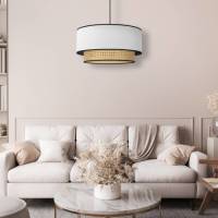 Duolla Hanglamp Boho, rotan, textiel, beige/wit