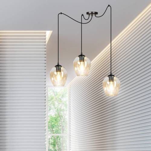 EMIBIG LIGHTING Starla hanglamp, decentraal, 3-lamps, barnsteen