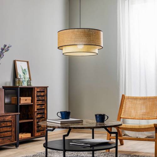 Duolla Hanglamp Boho, rotan, textiel, beige/zwart