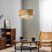 Duolla Hanglamp Boho, rotan, textiel, beige/zwart
