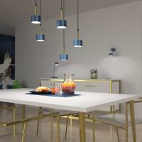 Eko-Light Hanglamp Arena rond 5-lamps, blauw-goud