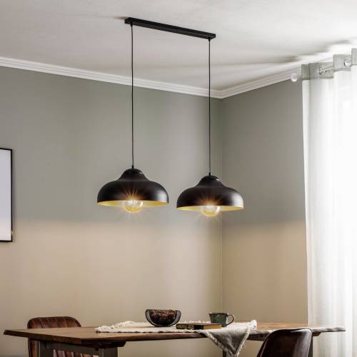 Luminex Hanglamp Basca, buiten zwart, binnen goud, 2-lamp