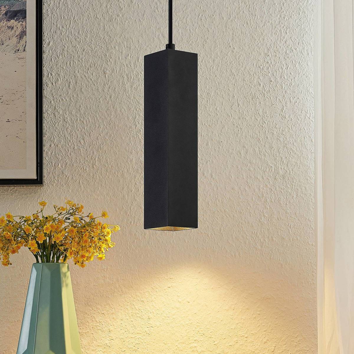 PRIOS Neliyah hanglamp, hoekig, zwart, 1-lamps