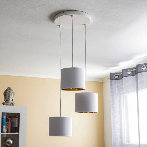 Luminex Hanglamp Soho, cilindrisch, rond 3-lamps wit/goud