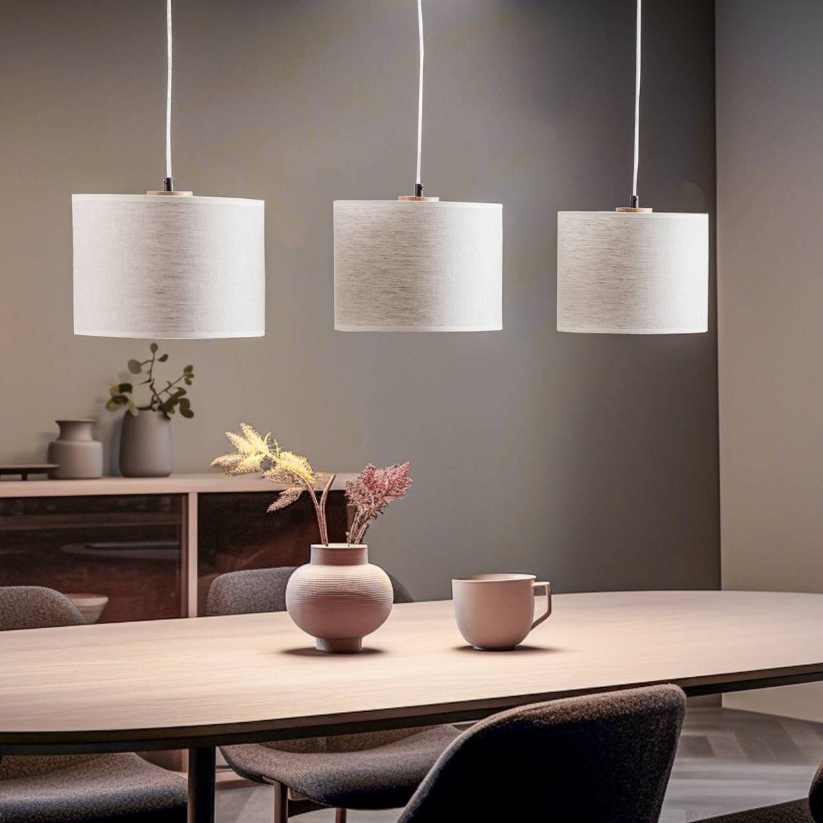 BRITOP Hanglamp Canvas, linnen kappen, 3-lamps