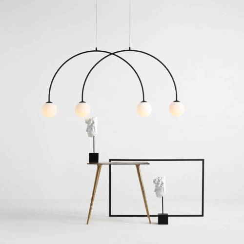 ALDEX Hanglamp Alison, zwart/wit, 4-lamps, boog, 129cm