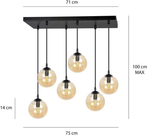 EMIBIG LIGHTING Hanglamp Glassy 6-lamps recht glas amber