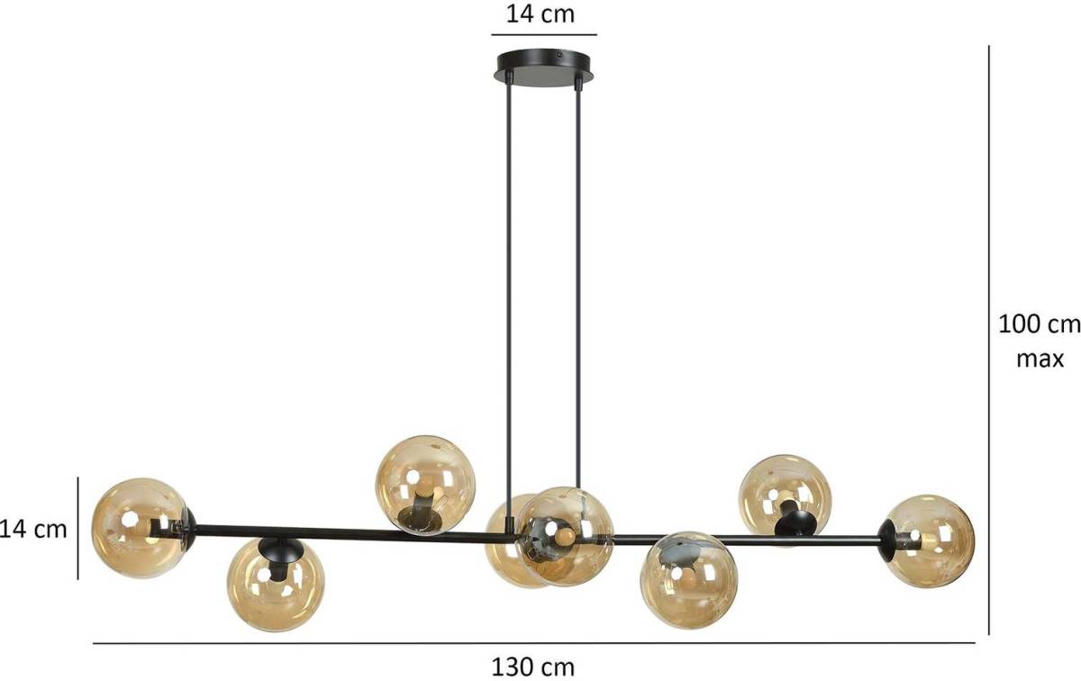 EMIBIG LIGHTING Hanglamp Glassy, 8-lamps, amber