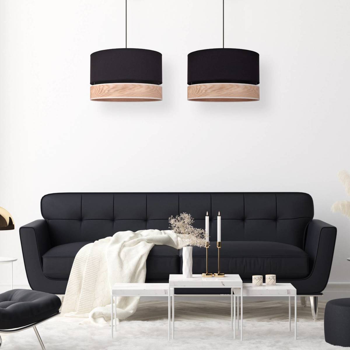 EULUNA Levo hanglamp, Ø40cm eiken licht/zwart