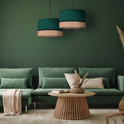EULUNA Levo hanglamp, Ø 40 cm, jute/donkergroen