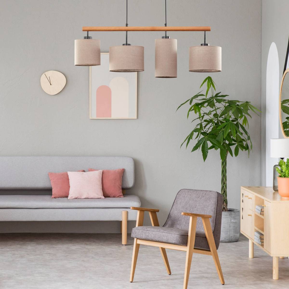 EULUNA Hanglamp Deva Nature, 4-lamps, textiel
