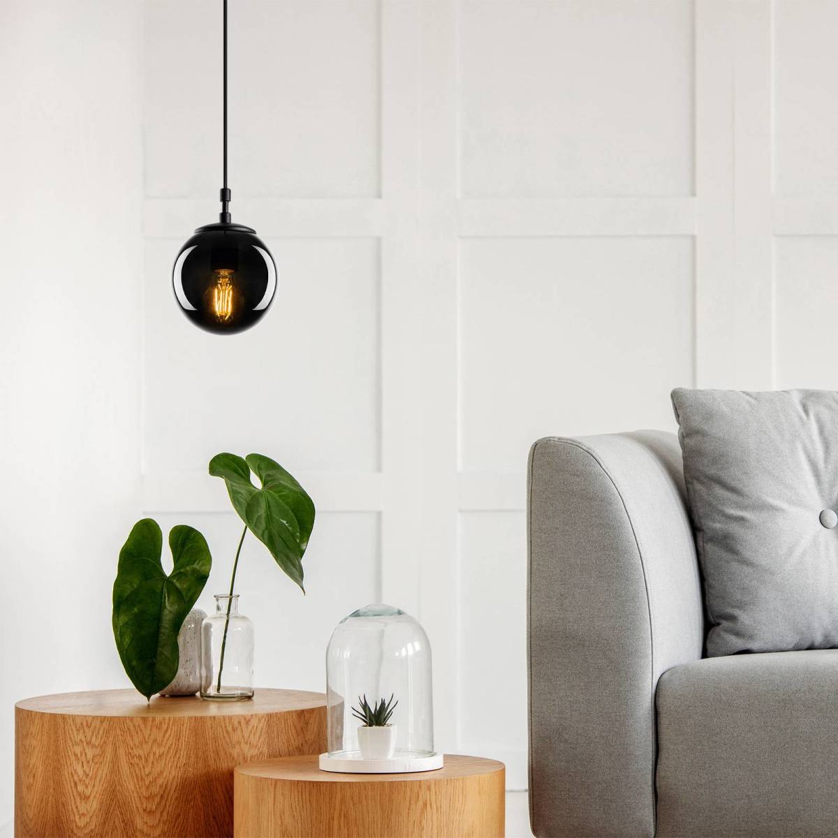 Opviq Hanglamp Efe 2155, kap van rookglas, Ø15cm