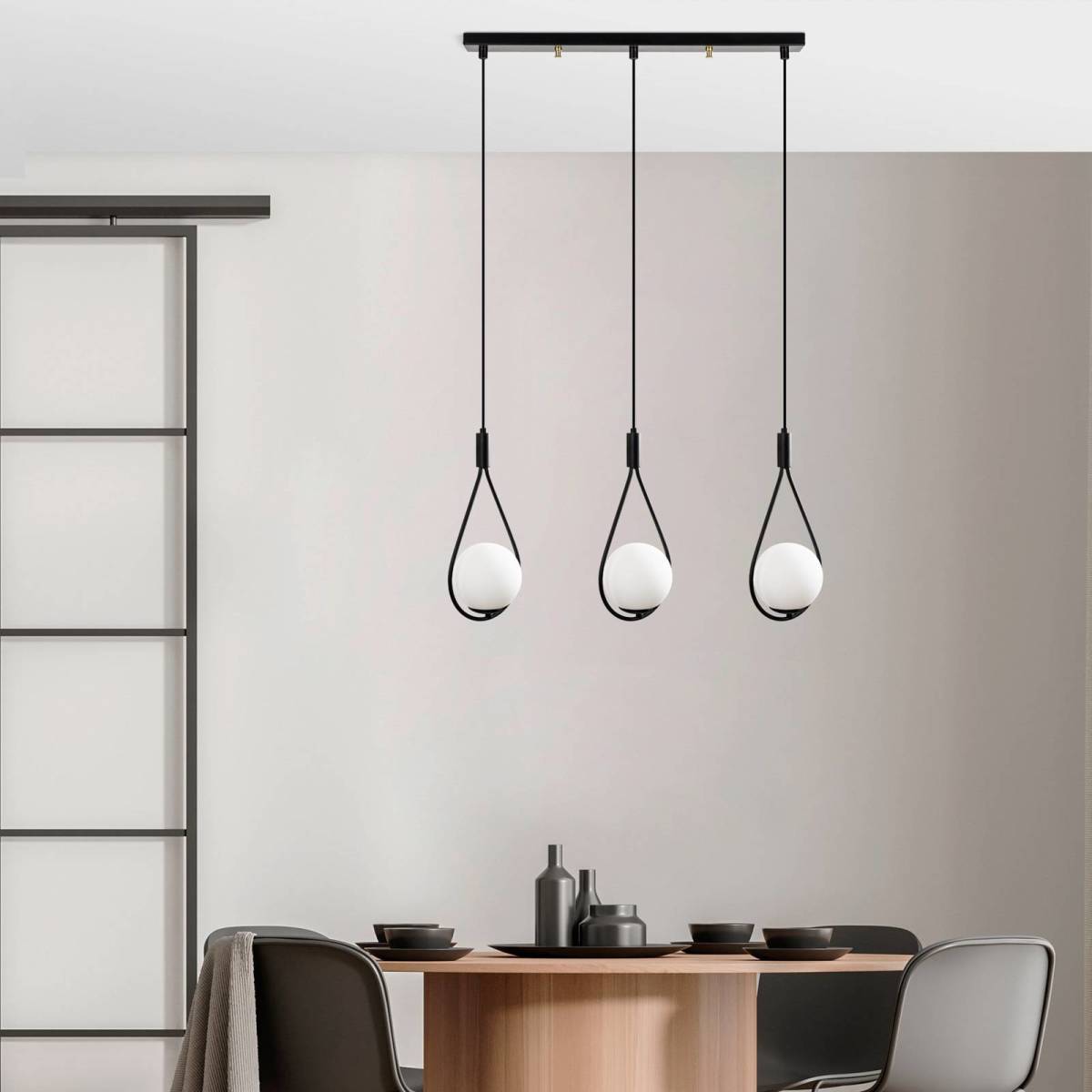 Opviq Hanglamp GMN-00009 3-lamps zwart/opaalglas