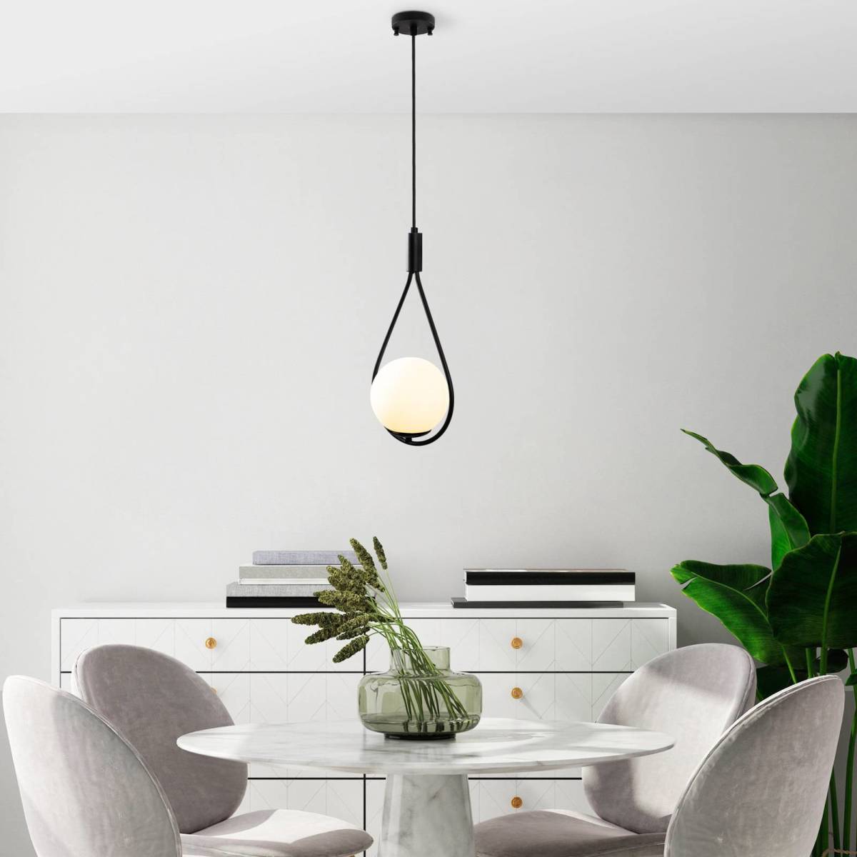 Opviq Hanglamp GMN-00008 1-lamp zwart/opaalglas
