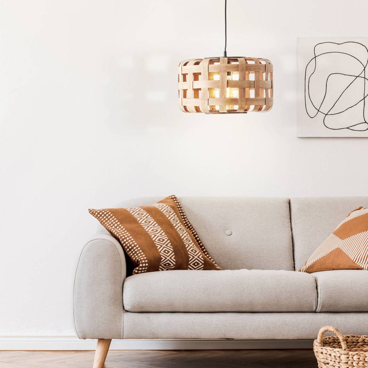 Brilliant Hanglamp Woodline, bamboe kap, 1-lamp