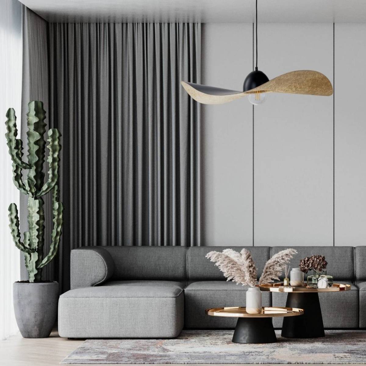 Sigma Hanglamp Jil, kap gebogen, zwart/goud