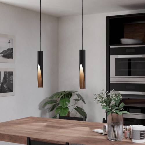 Eglo LED hanglamp Barbotto in zwart/eiken, 1-lamp
