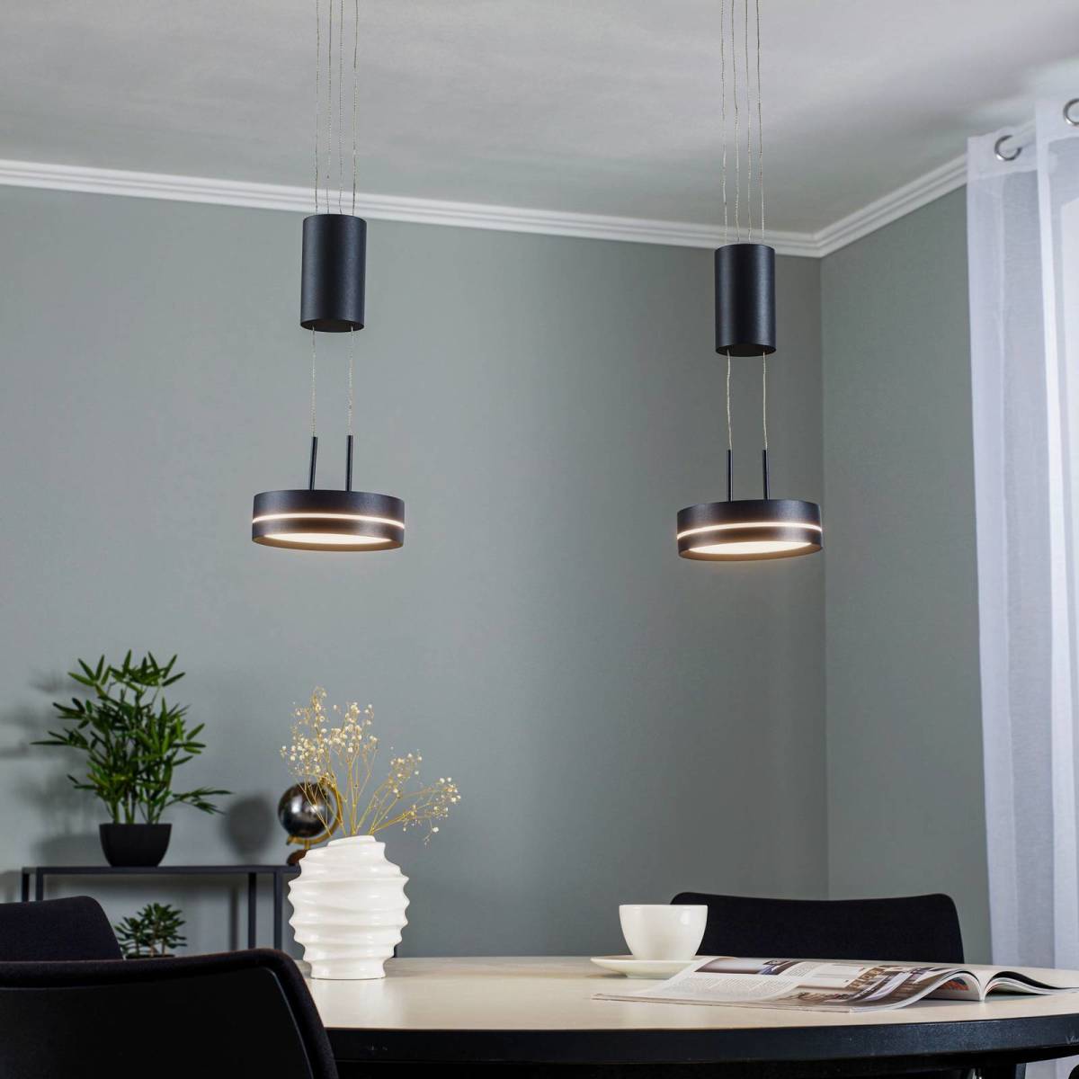 Lindby LED hanglamp, 2-lamps antraciet