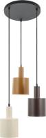 Lindby hanglamp Ovelia, zwart/bruin/beige, rond, 3-lamps.
