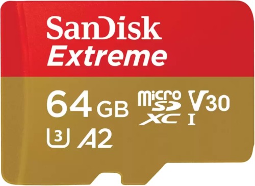 Sandisk MicroSDXC Extreme 64GB 170/80 mb/s - A2 - V30 - SDA - Rescue Pro DL 1Y Micro SD-kaart Goud