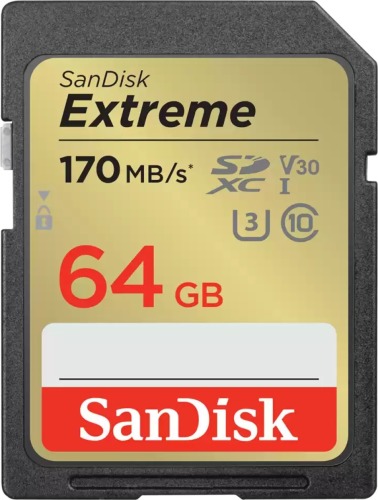 Sandisk SDXC Extreme 64GB 170/80 mb/s - V30 - Rescue Pro DL 1Y Micro SD-kaart Zwart