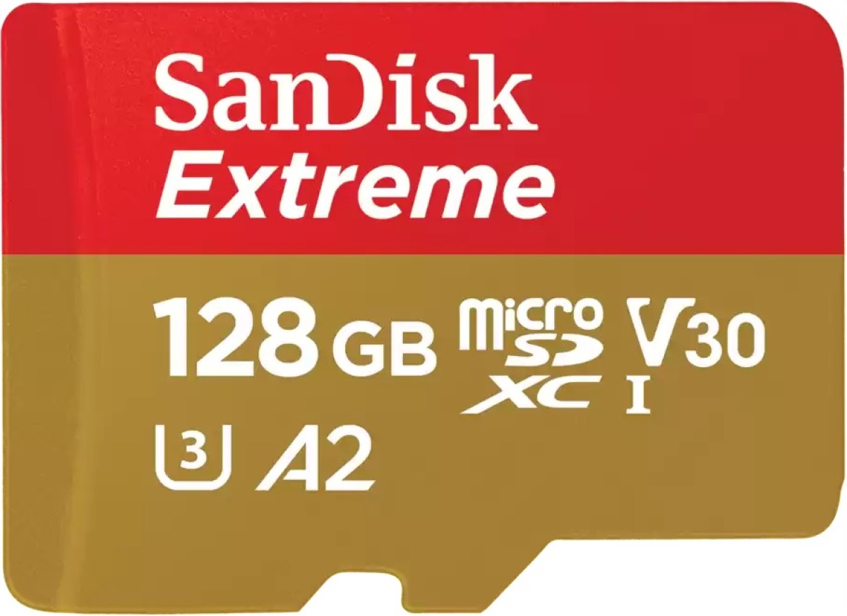 Sandisk MicroSDXC Extreme 128GB 190/90 mb/s - A2 - V30 - SDA - Rescue Pro DL 1Y Micro SD-kaart Goud
