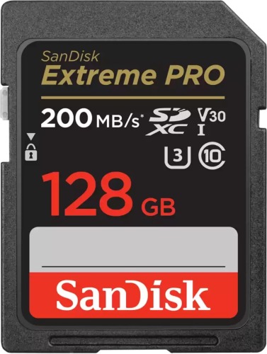 Sandisk SDXC Extreme Pro 128GB 200/90 mb/s - V30 - Rescue Pro DL 2Y Micro SD-kaart Zwart