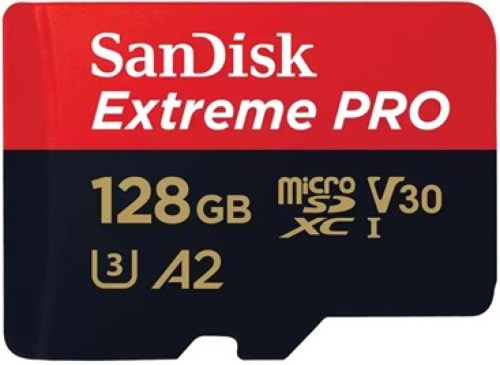Sandisk MicroSDXC Extreme PRO 128GB 200/90 mb/s - A2 - V30 - SDA - Rescue Pro DL 2Y Micro SD-kaart Zwart