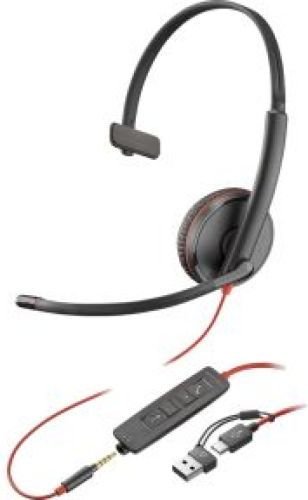 HP POLY Blackwire 3215 Monaural USB-C Headset + 3,5 mm plug + USB-C/A adapter