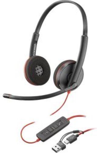 HP POLY Blackwire 3220 zwarte stereo USB-C-headset + USB-C/A-adapter (bulk)