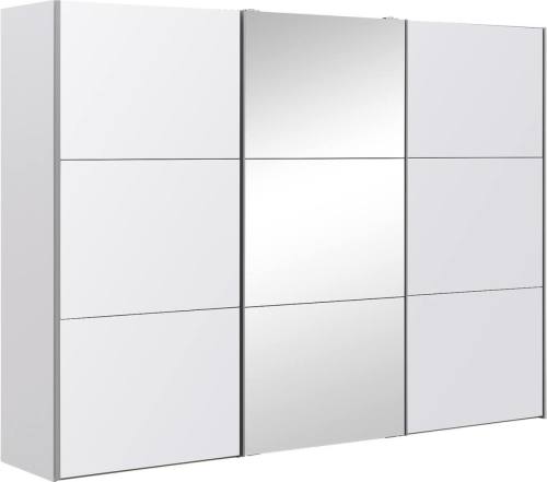 Goossens Kledingkast Easy Storage Sdk, 303 cm breed, 220 cm hoog, 2x 3 paneel glas schuifdeuren en 1x 3 paneel spiegel schuifdeur midden