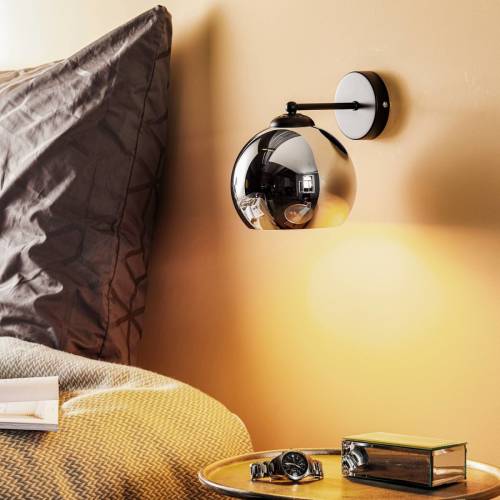 Eko-Light Wandlamp Tory zwart/chroom met glazen koepel