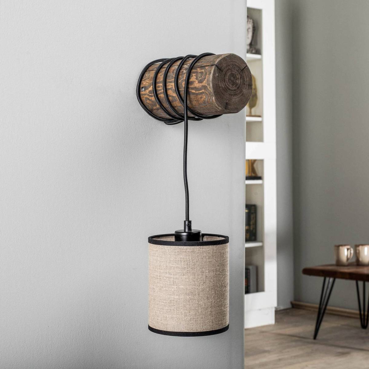 BRITOP Wandlamp Freniso, dennenhout, beige, 1-lamp