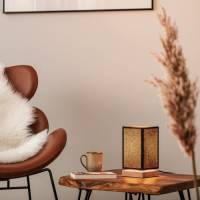 BRITOP Tafellamp Canvas, eikenhout, hoekig, zwart